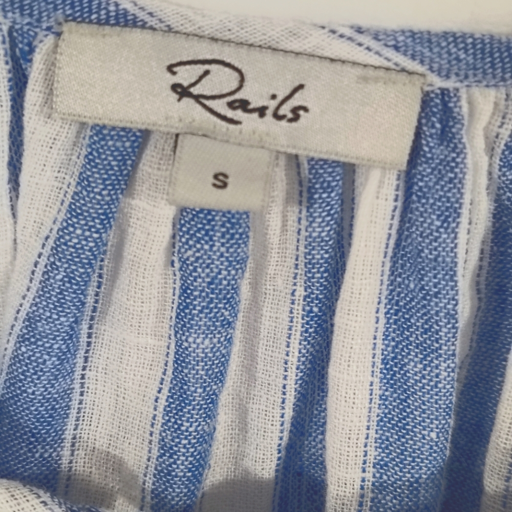 Rails Kirstie Linen Blend Top $168 Blue And White Striped Women's Small Nautical - Picture 6 of 13